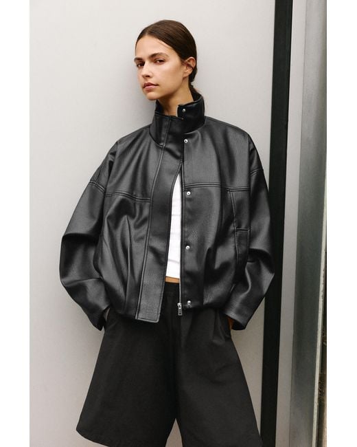 Pull&Bear Gray Leather Effect Balloon Jacket