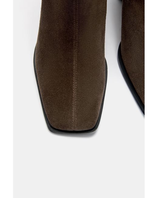 Pull&Bear Brown Leather High-Heel Ankle Boots