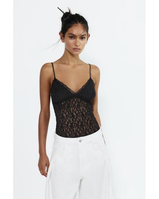 Pull&Bear Black Lace Strappy Bodysuit