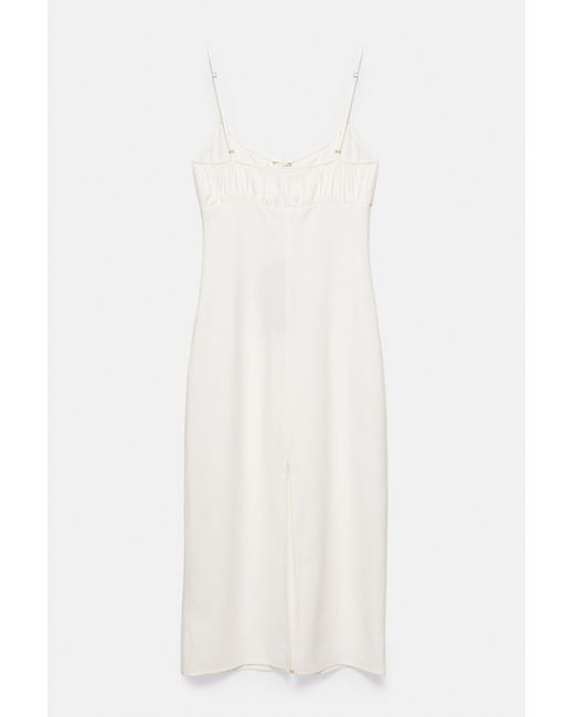 Pull&Bear White Linen Blend Midi Dress