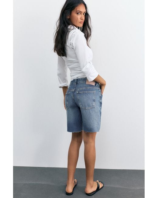 Pull&Bear Gray Low-Rise Denim Bermuda Shorts
