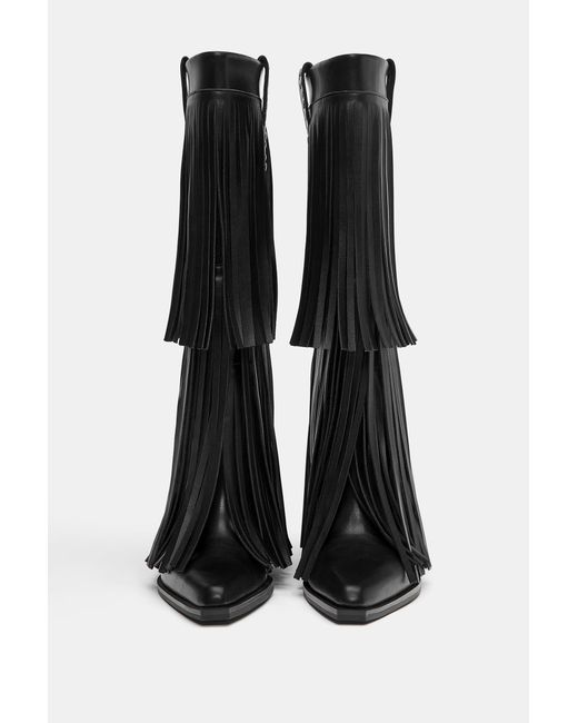 Pull&Bear Black Fringed Cowboy Boots