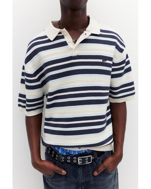 Pull&Bear Gray Stwd Striped Knit Polo for men