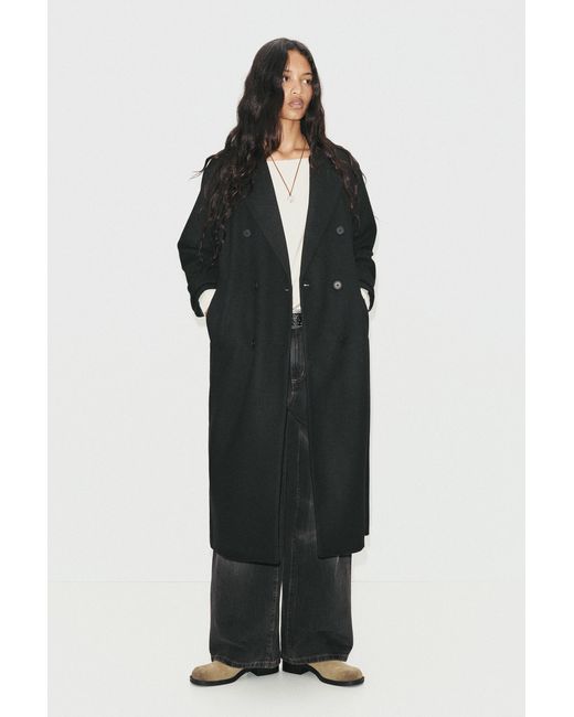 Pull&Bear Black Long Double-Breasted Cloth Coat