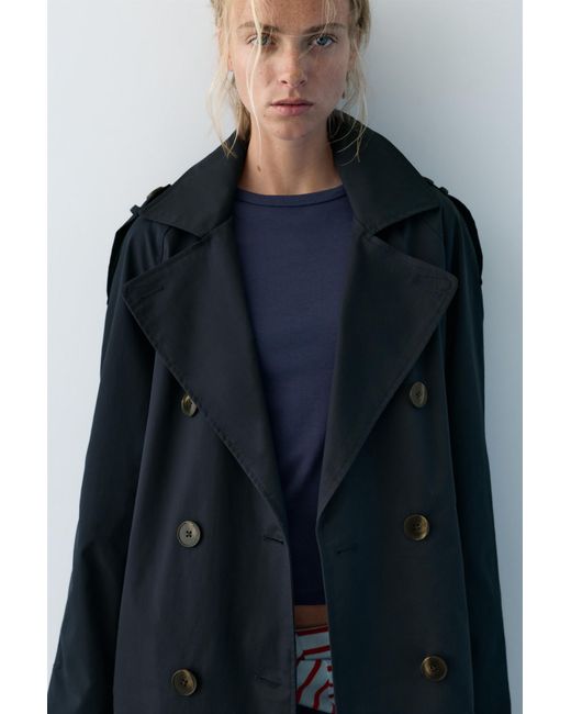 Pull&Bear Blue Long Belted Trench Coat
