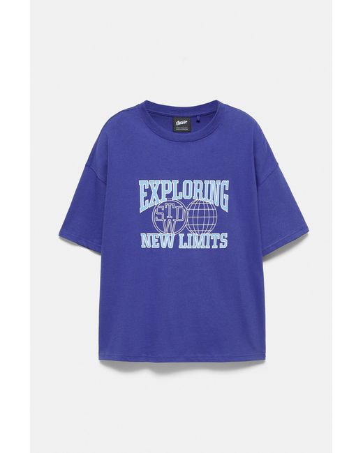 Pull&Bear Blue Stwd Boxy T-Shirt for men