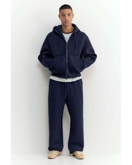 Pull&Bear Blue Neoprene-Effect Baggy Trousers for men