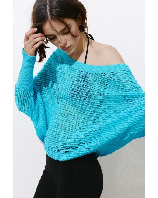 Pull&Bear Blue Ribbed Open-Knit Jumper