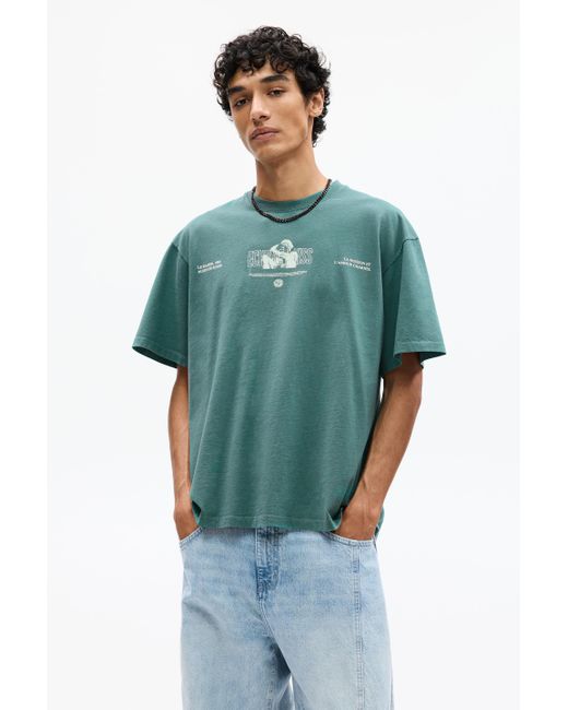 Pull&Bear Green Le Baiser Graphic T-Shirt for men