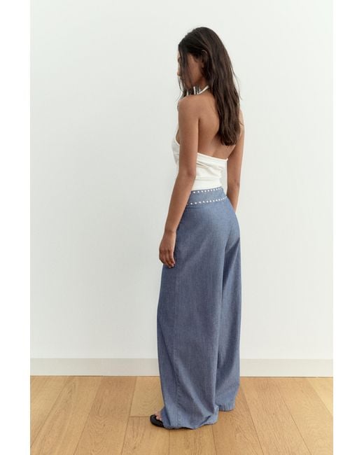 Pull&Bear Blue Wide-Leg Jeans With Studs