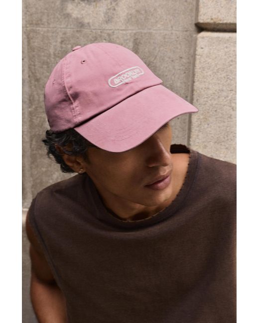 Pull&Bear Pink Brooklyn Embroidered Cap for men
