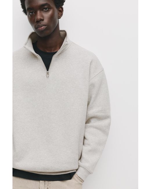 Pull&Bear Natural Basic Quarter-Zip Sweatshirt for men