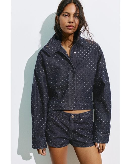 Pull&Bear Blue Polka Dot Denim Jacket