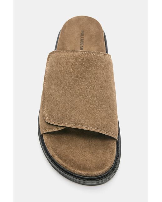 Pull&Bear Brown Flat Leather Sandals for men