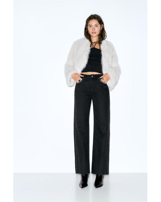 Pull&Bear White Straight-Leg Jeans With Stud Details