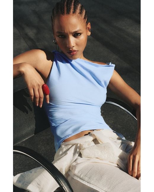 Pull&Bear White Draped Poplin Top