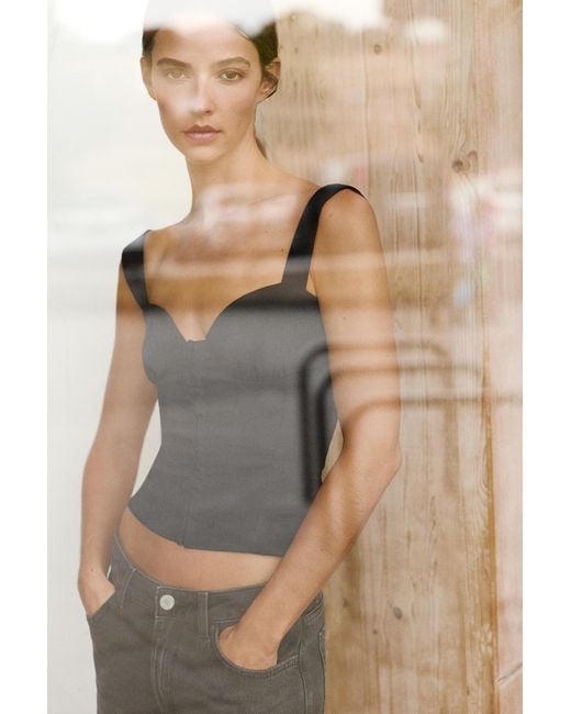 Pull&Bear Gray Strappy Corsetry-Inspired Top