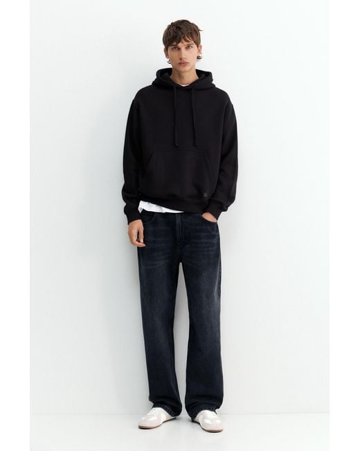 Pull&Bear Black Basic Hooded Sweatshirt for men