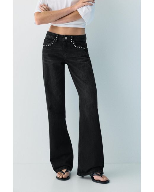 Pull&Bear Blue Straight-Leg Jeans With Star Studs