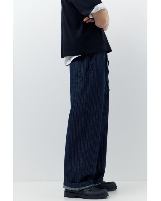 Pull&Bear Blue Denim Striped Sweatpants for men