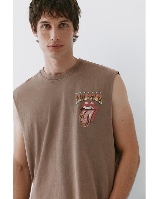 Pull&Bear Gray Rolling Stones Tank Top for men