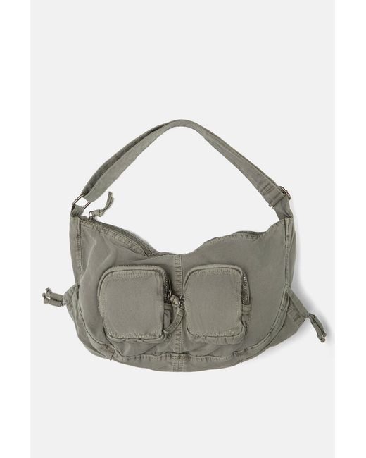Pull&Bear Gray Canvas Half-Moon Shoulder Bag