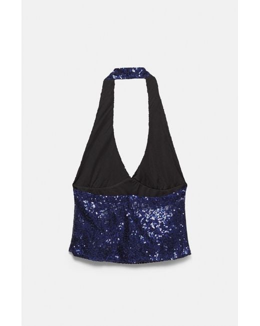Pull&Bear Blue Sequin Halter Top