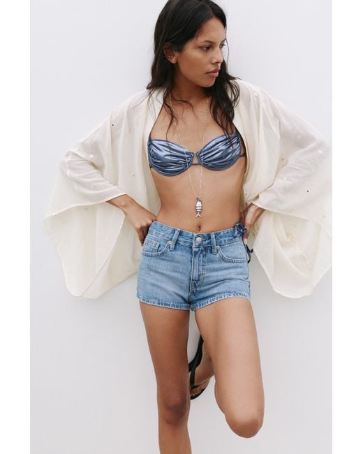 Pull&Bear Blue Low-Rise Denim Mini Shorts