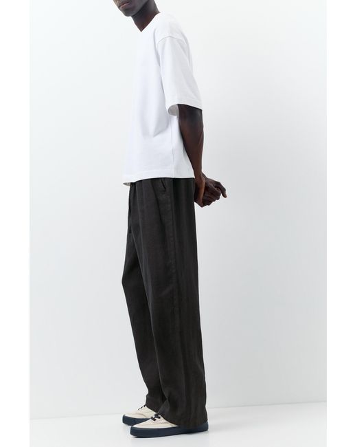 Pull&Bear White 100% Linen Jogger Trousers for men