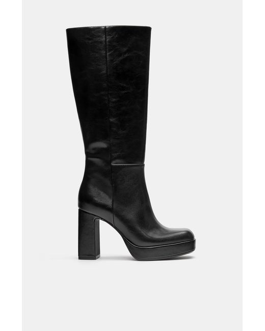 Pull&Bear Black High-Heel Platform Boots