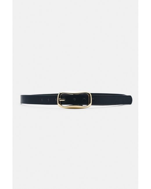 Pull&Bear Black Slim Belt With Irregular Buckle