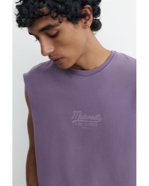 Pull&Bear Purple Midwest Graphic Tank Top for men