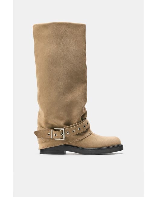 Pull&Bear Brown Buckled Footed Leggings Boots