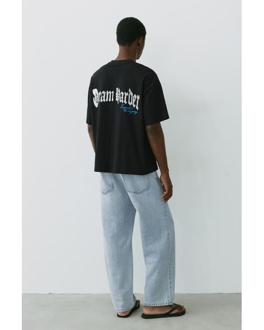 Pull&Bear Black Stwd Boxy Lion Graphic T-Shirt for men