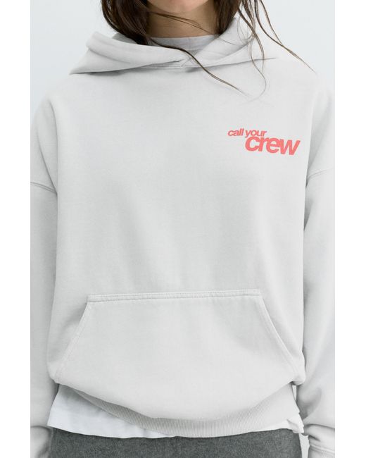 Pull&Bear White Crew Studios Hoodie