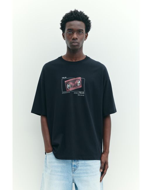Pull&Bear Gray Stwd Tape Graphic T-Shirt for men
