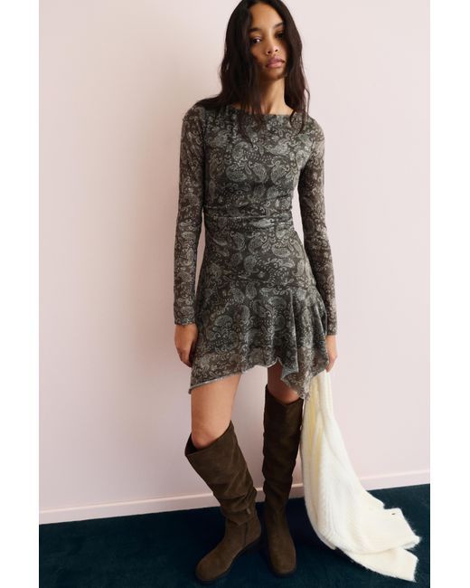 Pull&Bear Green Short Asymmetric Paisley Dress