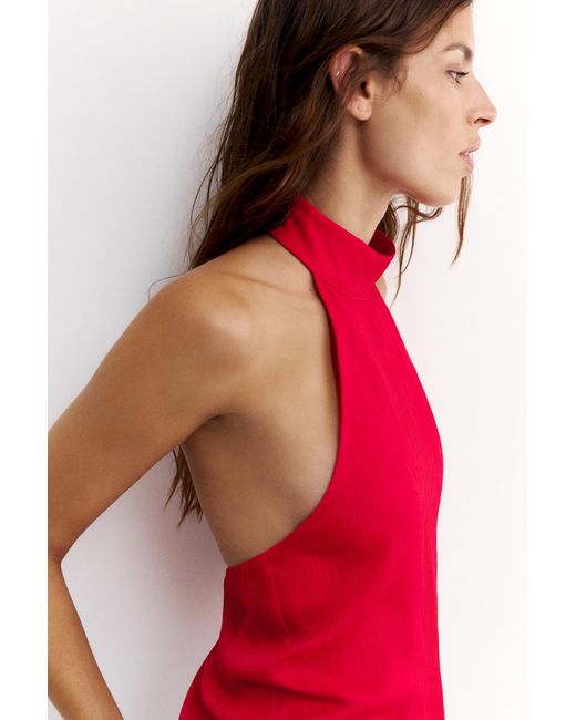 Pull&Bear Red Flowing Halter Top