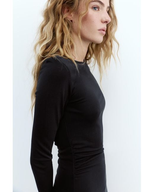 Pull&Bear Black Fluid Draped Midi Dress