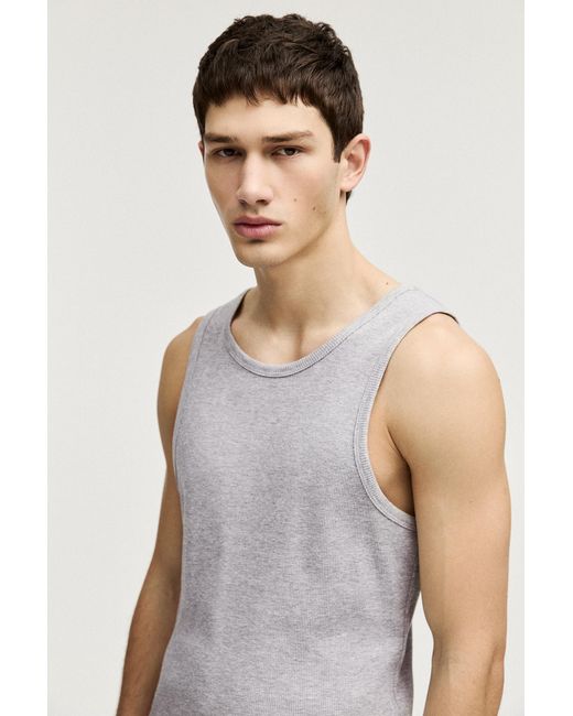 Pull&Bear White Ribbed Tank Top for men