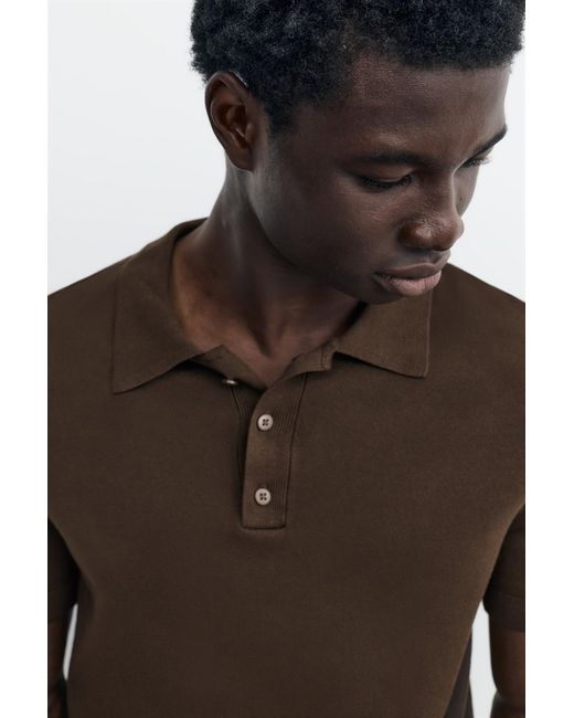 Pull&Bear Black Short Sleeve Knit Polo Shirt for men