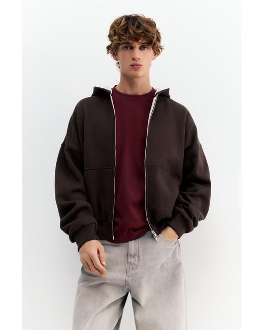 Pull&Bear Black Graphic Zip-Up Hoodie for men