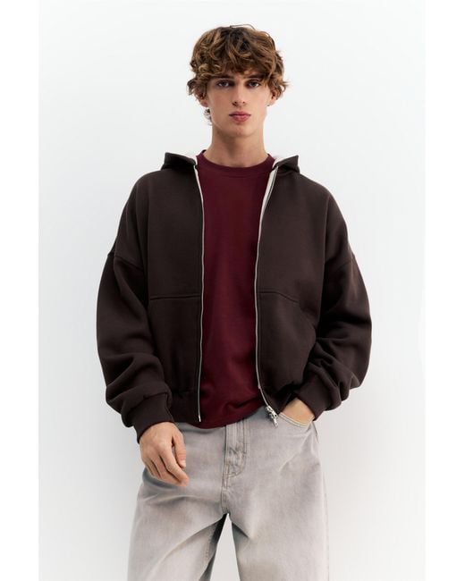 Pull&Bear Black Graphic Zip-Up Hoodie for men