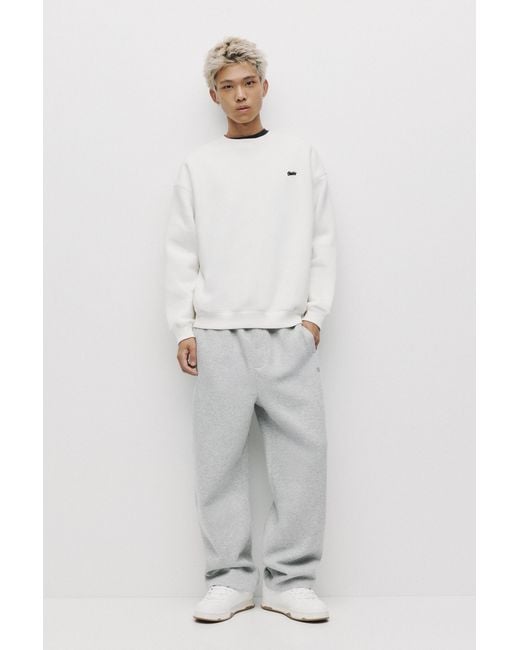 Pull&Bear White Stwd Round Neck Sweatshirt for men