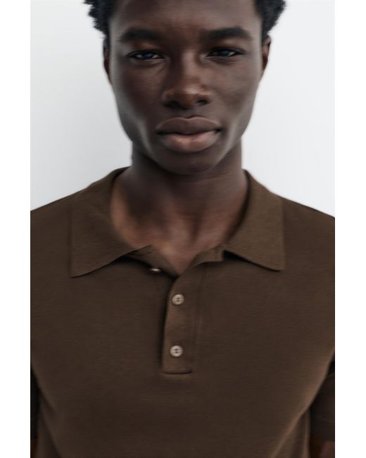 Pull&Bear Black Short Sleeve Knit Polo Shirt for men