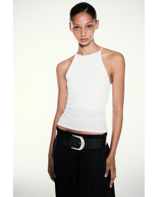 Pull&Bear Blue Textured Halter Top