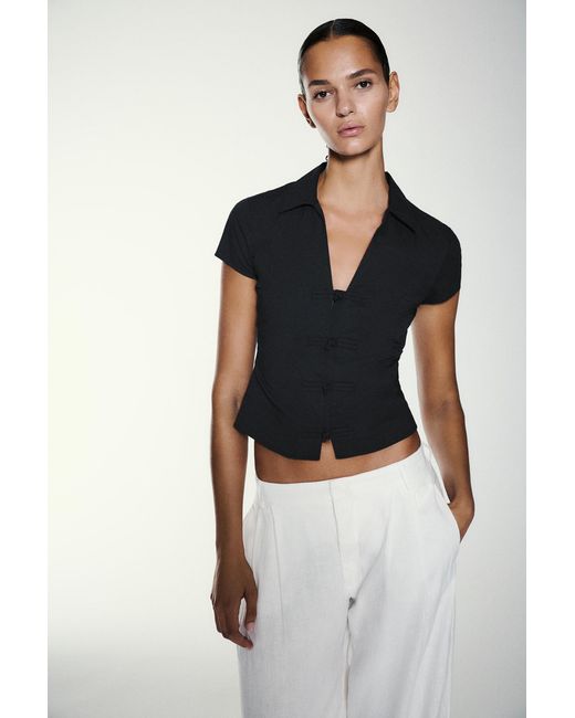 Pull&Bear Black Fitted Toggle Shirt