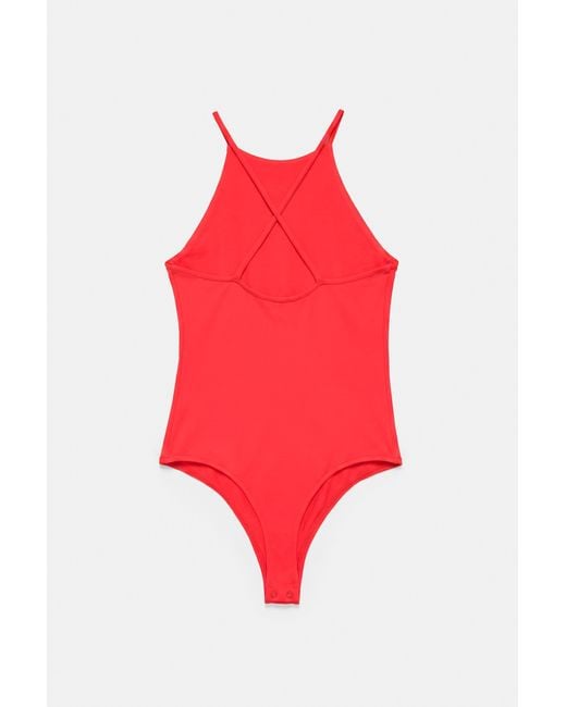 Pull&Bear Red Halter Strappy Bodysuit