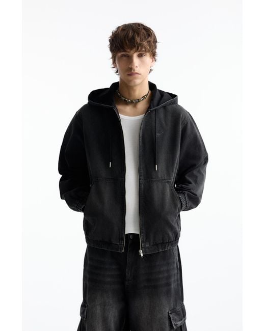 Pull&Bear Black Stwd Denim Jacket With Zip for men