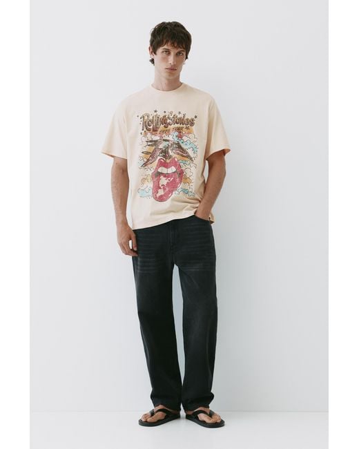 Pull&Bear Gray Rolling Stones T-Shirt for men